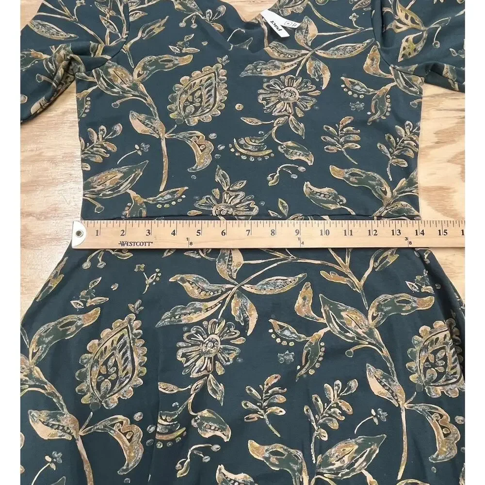 Pact Women's Teal Floral Midi Dress with Cream Print - Picture 10 of 12